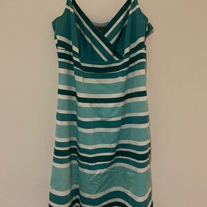 Ann Taylor Striped Teal and White Women's Dress